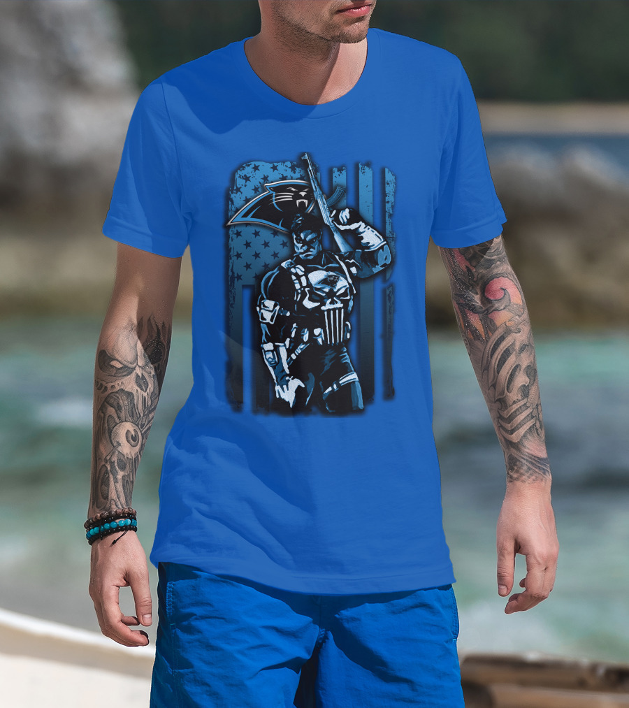 Carolina Panthers 31 Punisher Blue Flag T-Shirt