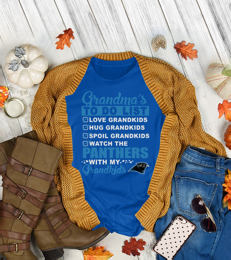 Grandma's To Do List Love Grandkids Hug Grandkids Spoil Grandkids Watch The Panthers With My Grandkids Carolina Panthers 33 T-Shirt