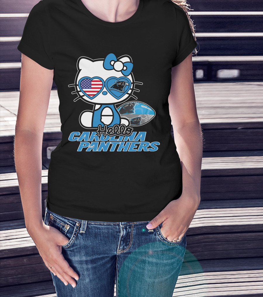 Hellokitty Carolina Panthers Football With American Flag Heart T-Shirt