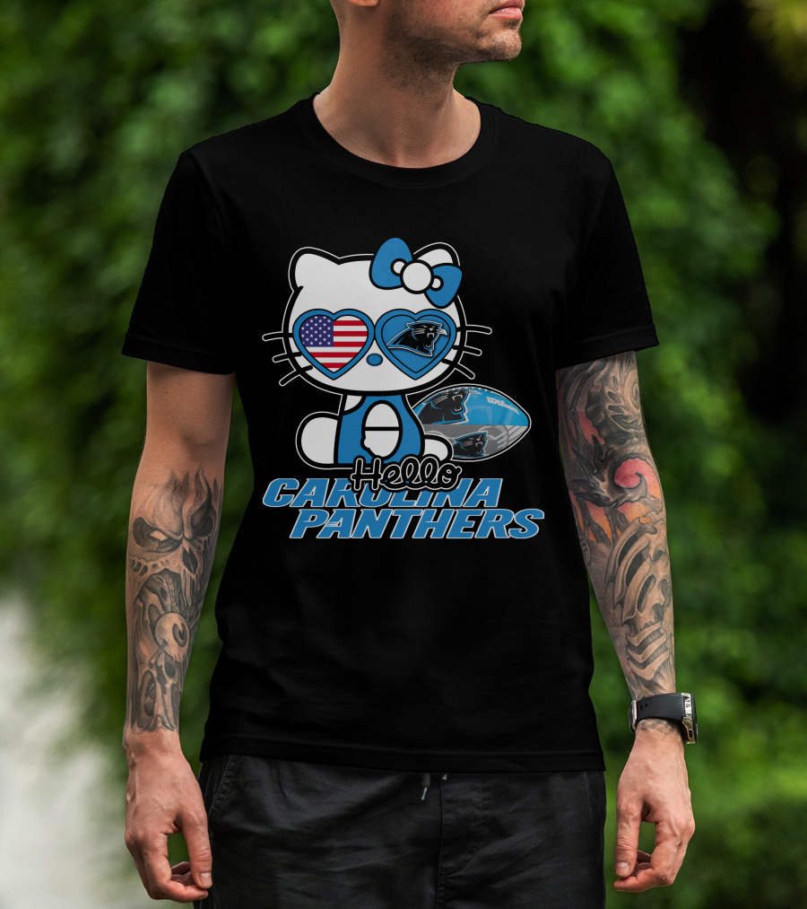 Hellokitty Carolina Panthers Football With American Flag Heart T-Shirt