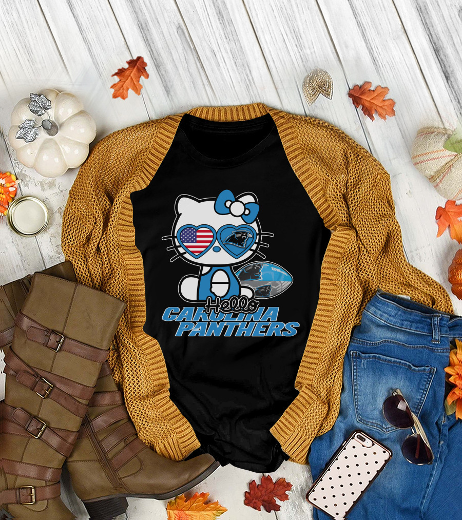Hellokitty Carolina Panthers Football With American Flag Heart T-Shirt
