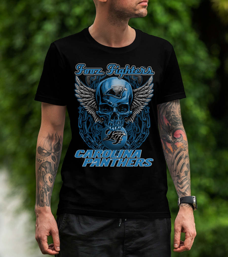 Foo Fighters Carolina Panthers Skull Winged T-Shirt