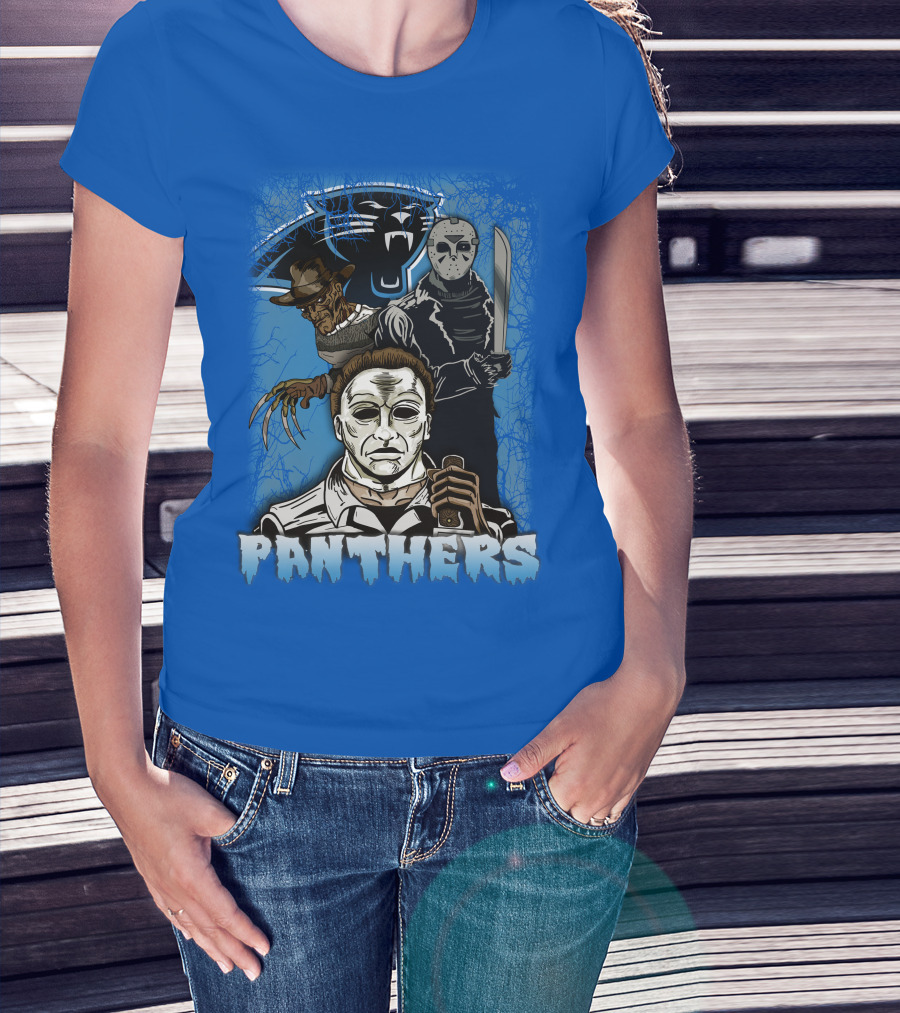 Carolina Panthers Horror Movie Villains Mashup T-Shirt