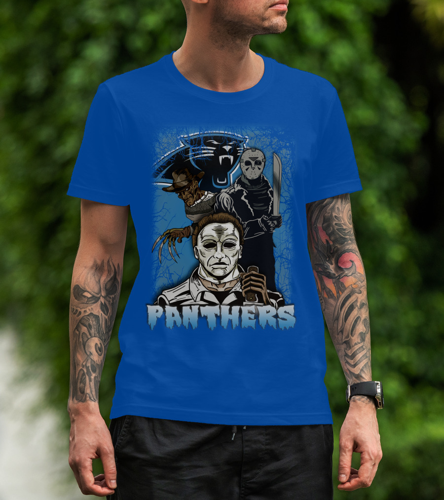 Carolina Panthers Horror Movie Villains Mashup T-Shirt