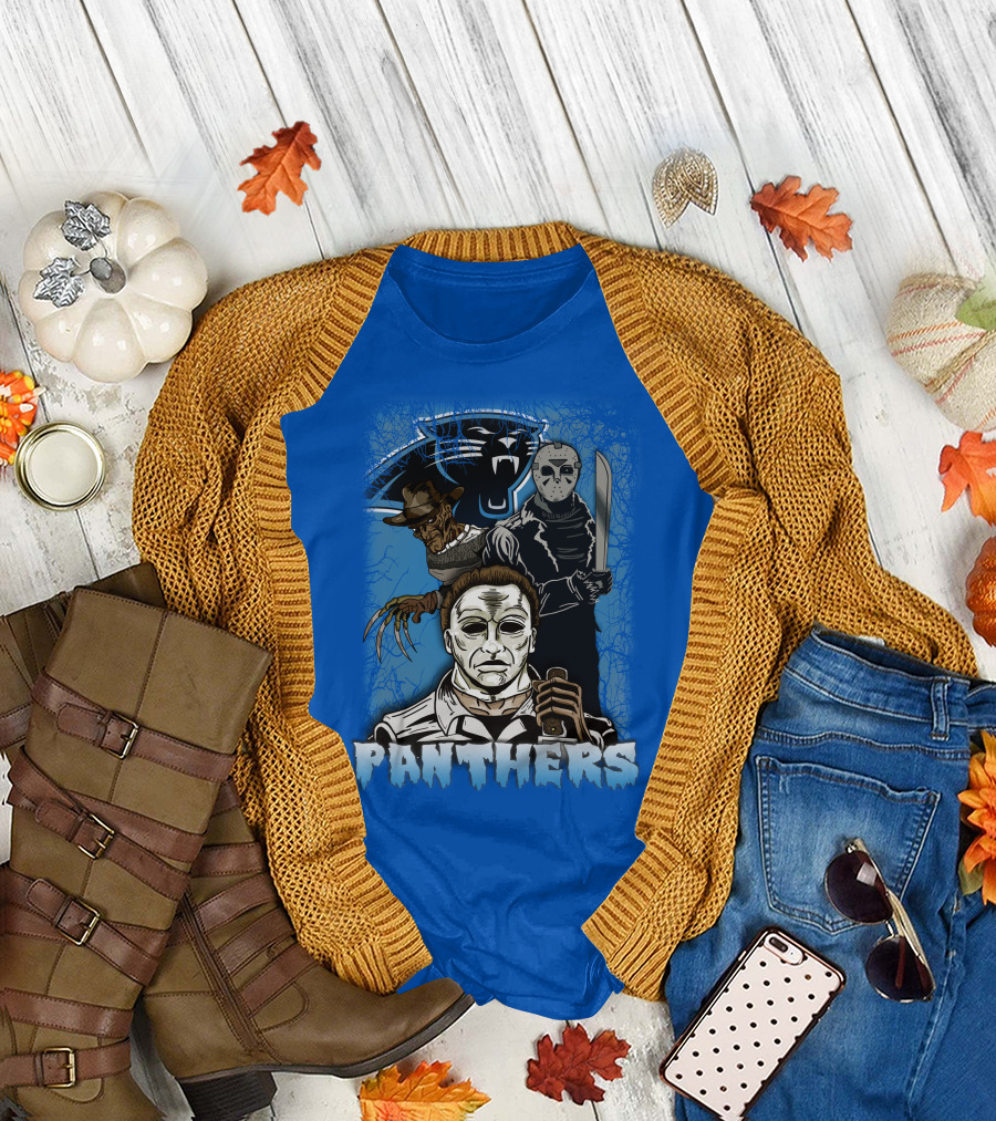 Carolina Panthers Horror Movie Villains Mashup T-Shirt