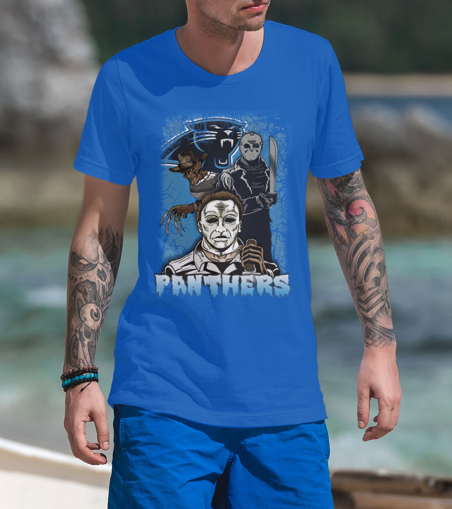 Carolina Panthers Horror Movie Villains Mashup T-Shirt