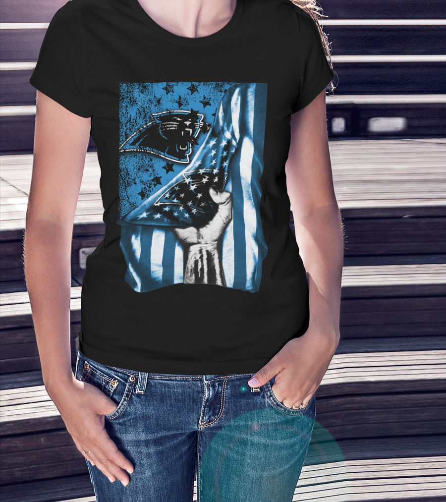 Flag V1 Carolina Panthers Stars And Stripes Fist T-Shirt