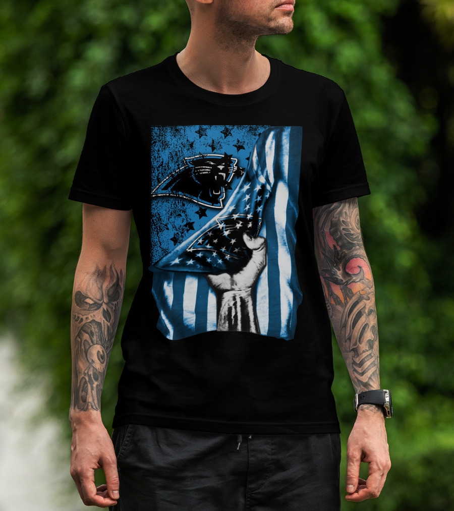 Flag V1 Carolina Panthers Stars And Stripes Fist T-Shirt