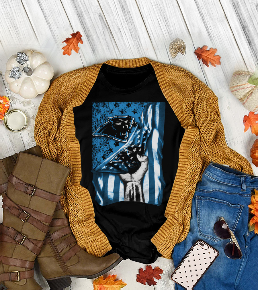 Flag V1 Carolina Panthers Stars And Stripes Fist T-Shirt