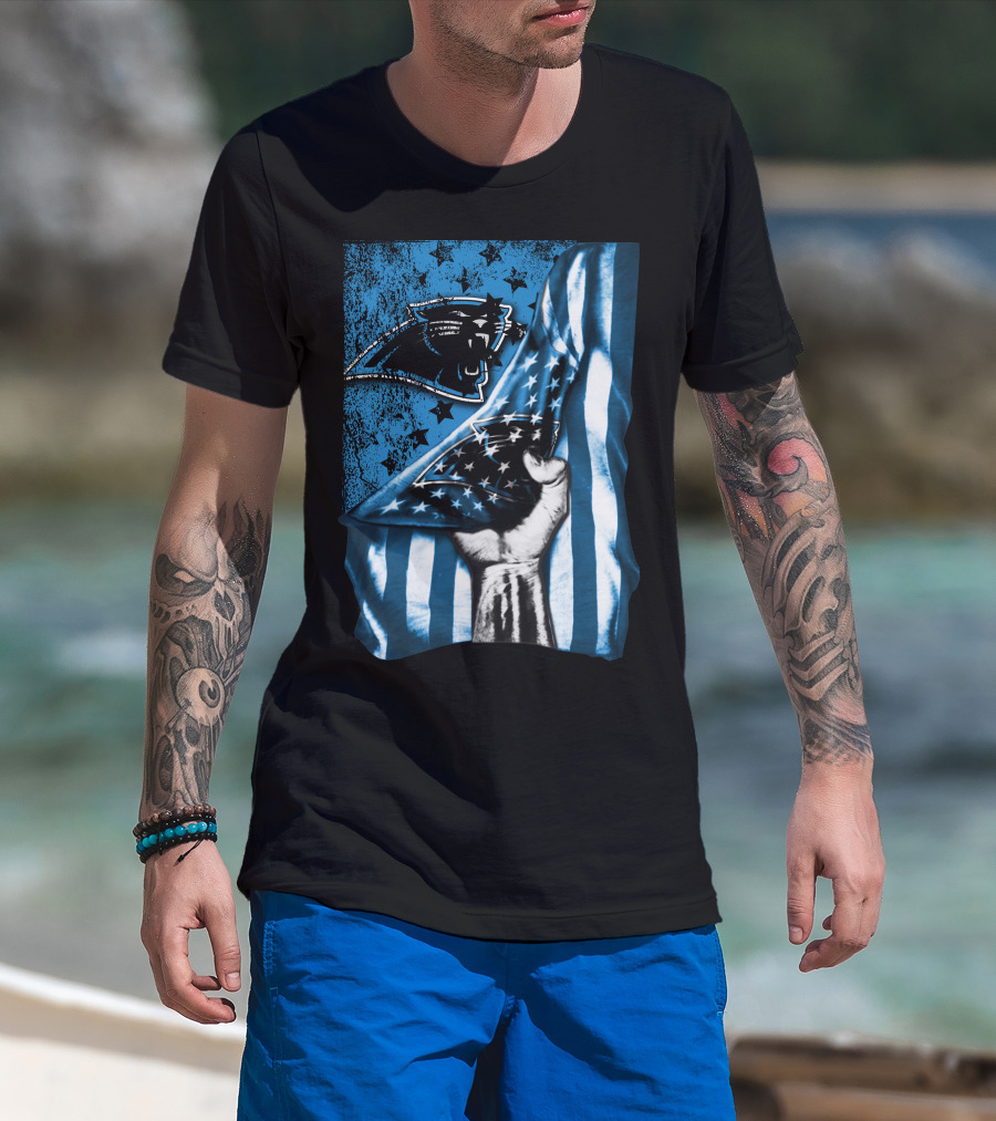 Flag V1 Carolina Panthers Stars And Stripes Fist T-Shirt