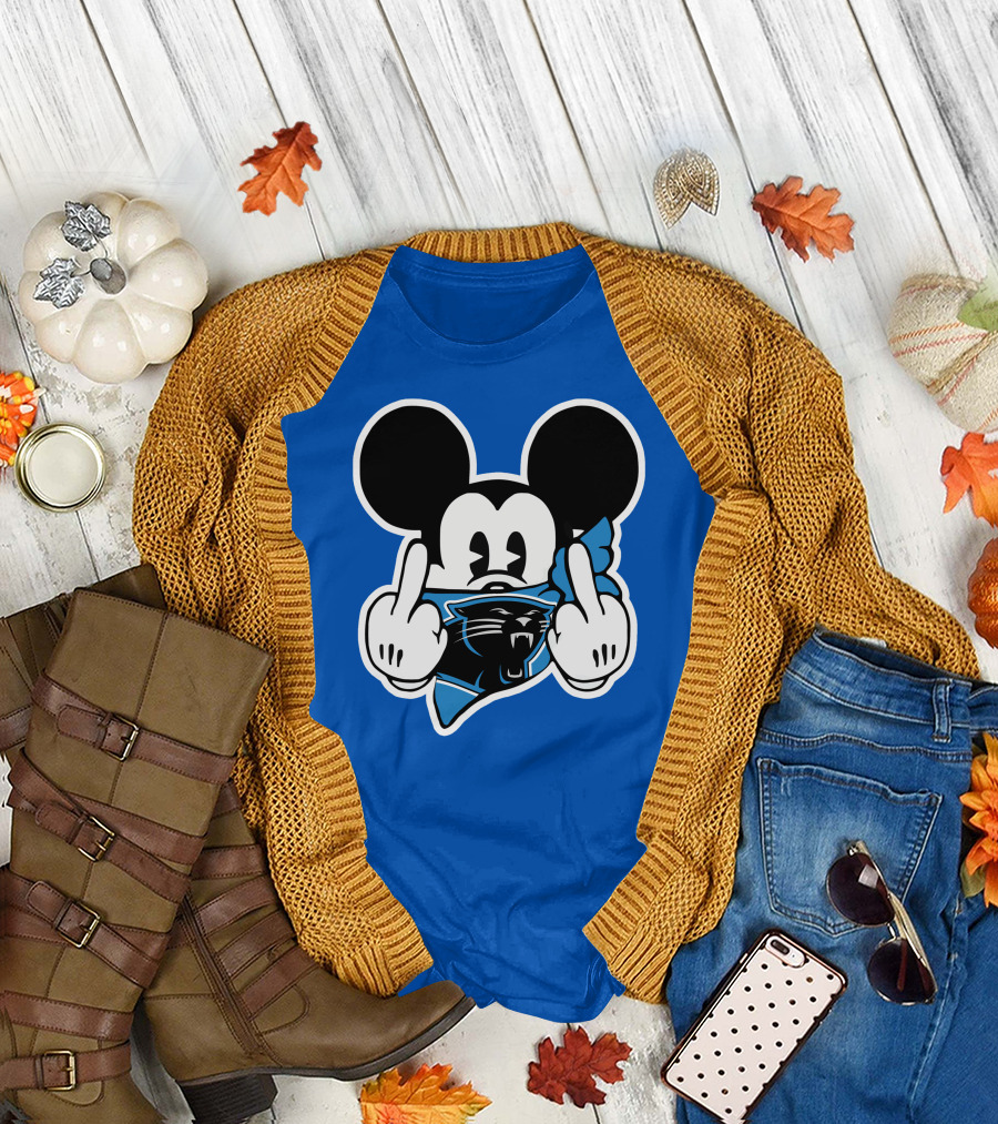 Carolina Panthers 45 Mickey Mouse Middle Finger T-Shirt