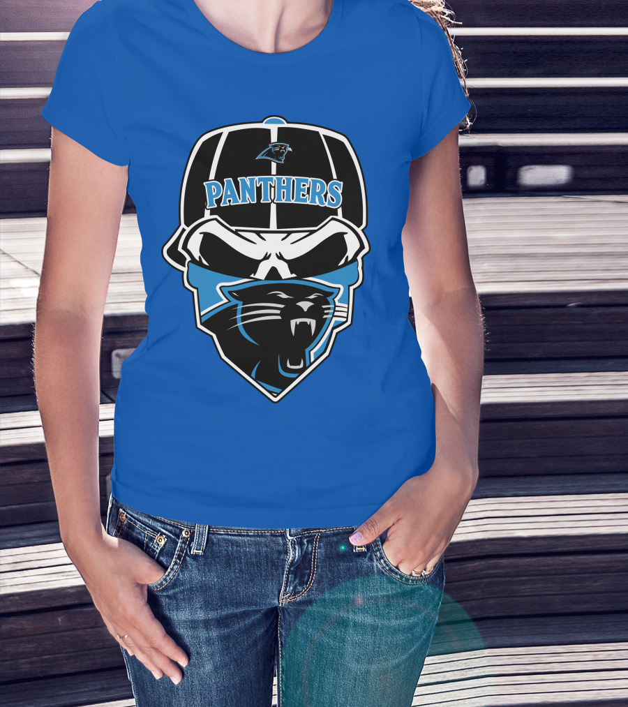 Carolina Panthers Logo And Skull With Bandana T-Shirt