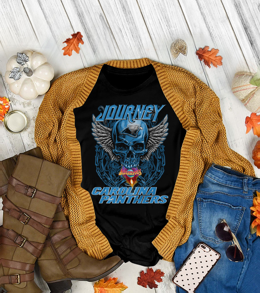 Journey Carolina Panthers Skull Wings Flame T-Shirt