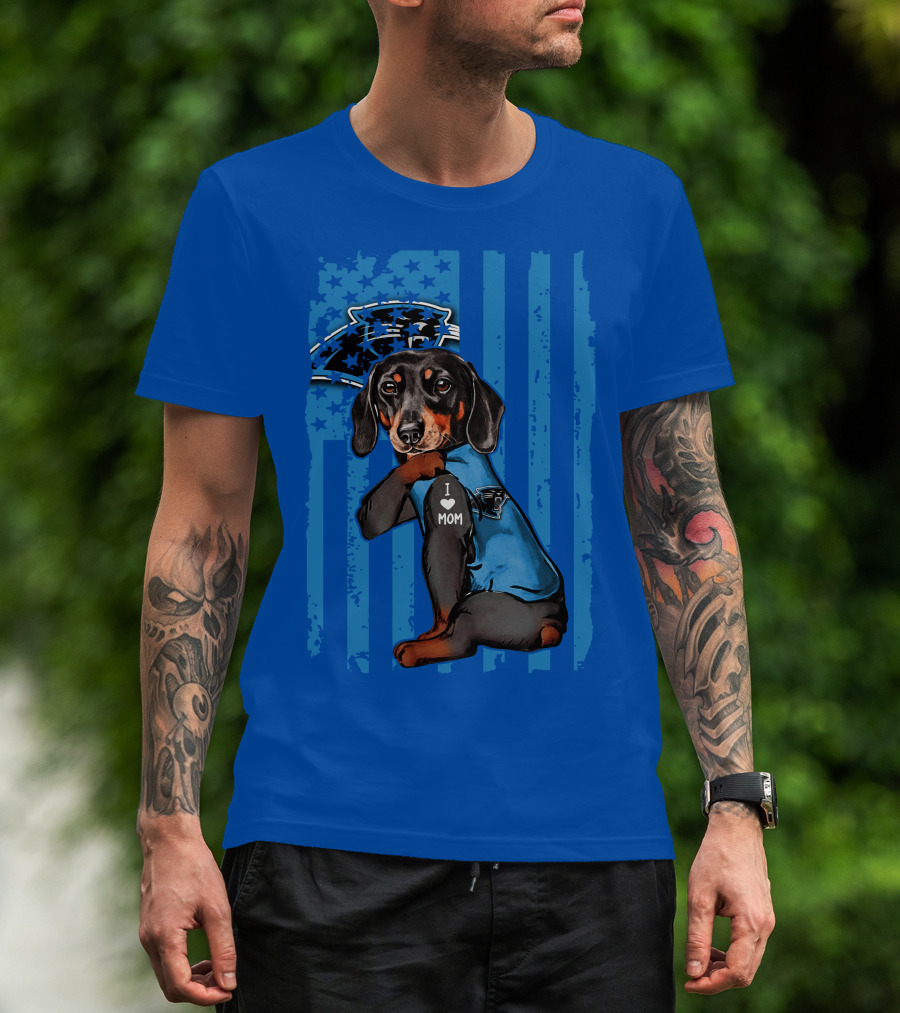 Dachshund I Love Mom Carolina Panthers Flag Stars T-Shirt