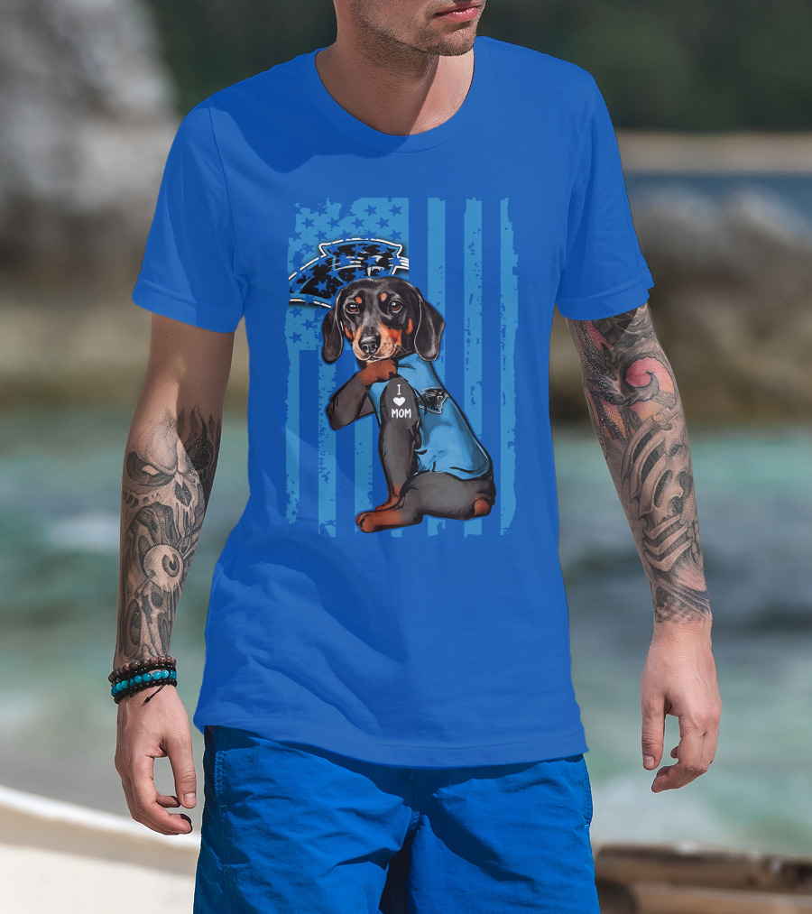 Dachshund I Love Mom Carolina Panthers Flag Stars T-Shirt