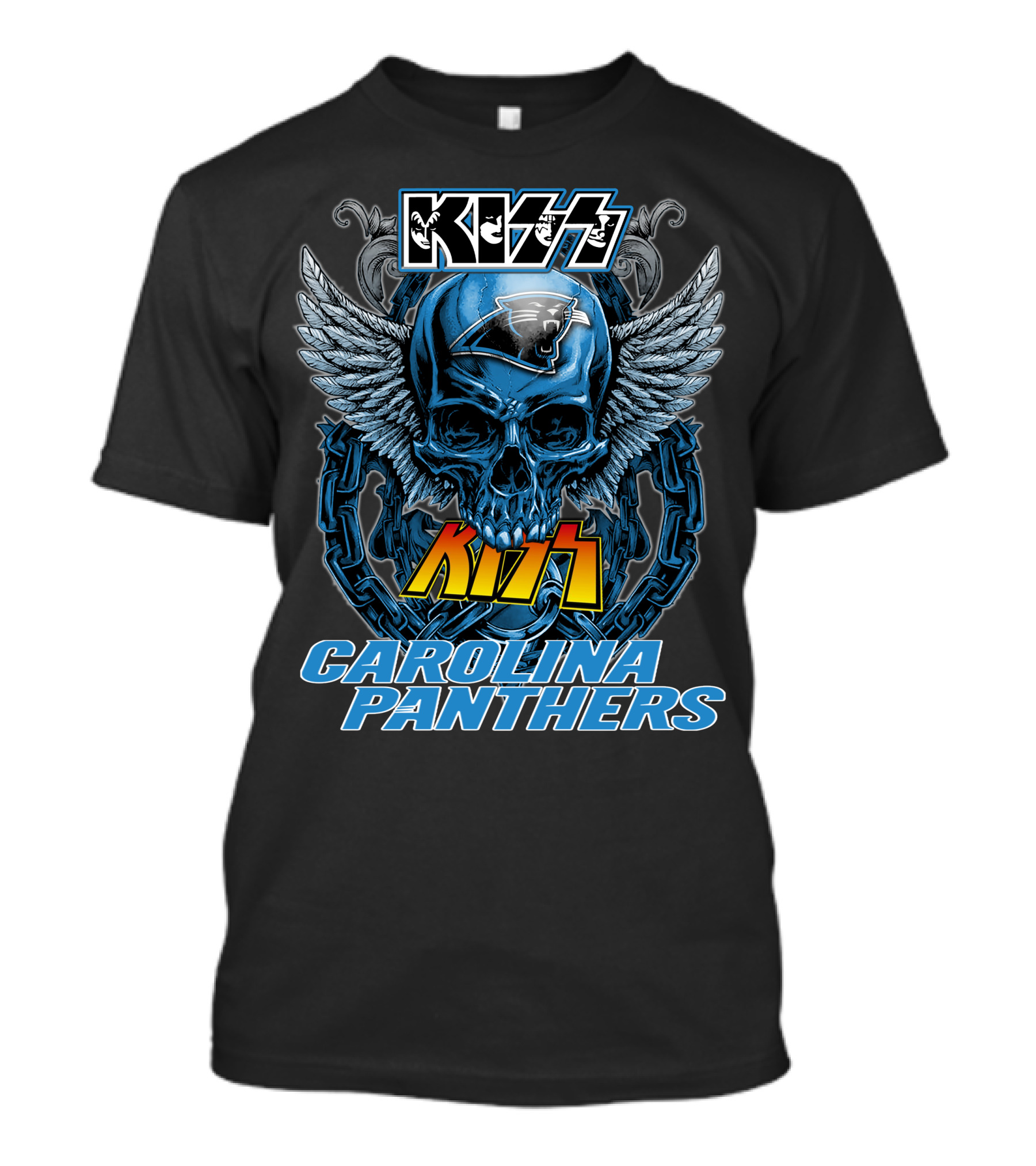 Kiss Carolina Panthers Skull With Wings And Chains T-Shirt