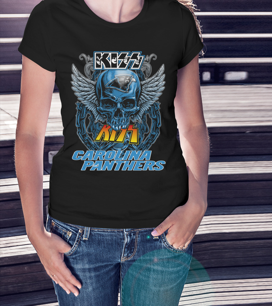 Kiss Carolina Panthers Skull With Wings And Chains T-Shirt