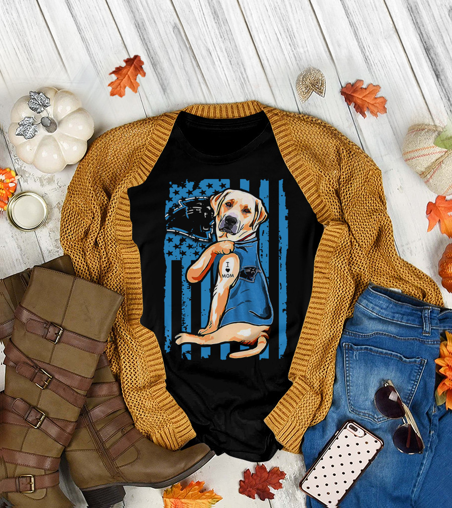 Labrador Retriever I Love Mom Carolina Panthers T-Shirt