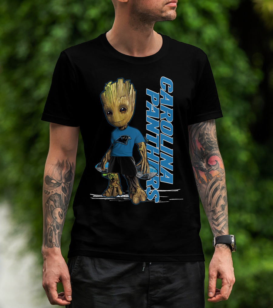 Groot Carolina Panthers Fan With Carolina Panthers Logo And Team T-Shirt
