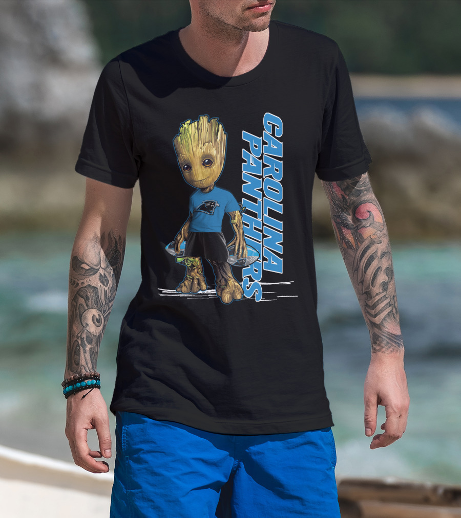 Groot Carolina Panthers Fan With Carolina Panthers Logo And Team T-Shirt