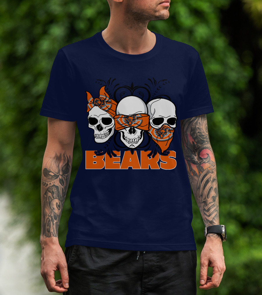 Bears Skull Trio Orange Bandana Football T-Shirt
