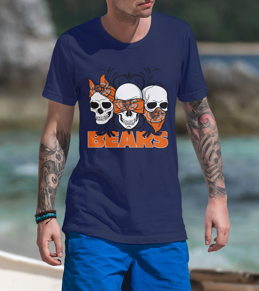 Bears Skull Trio Orange Bandana Football T-Shirt