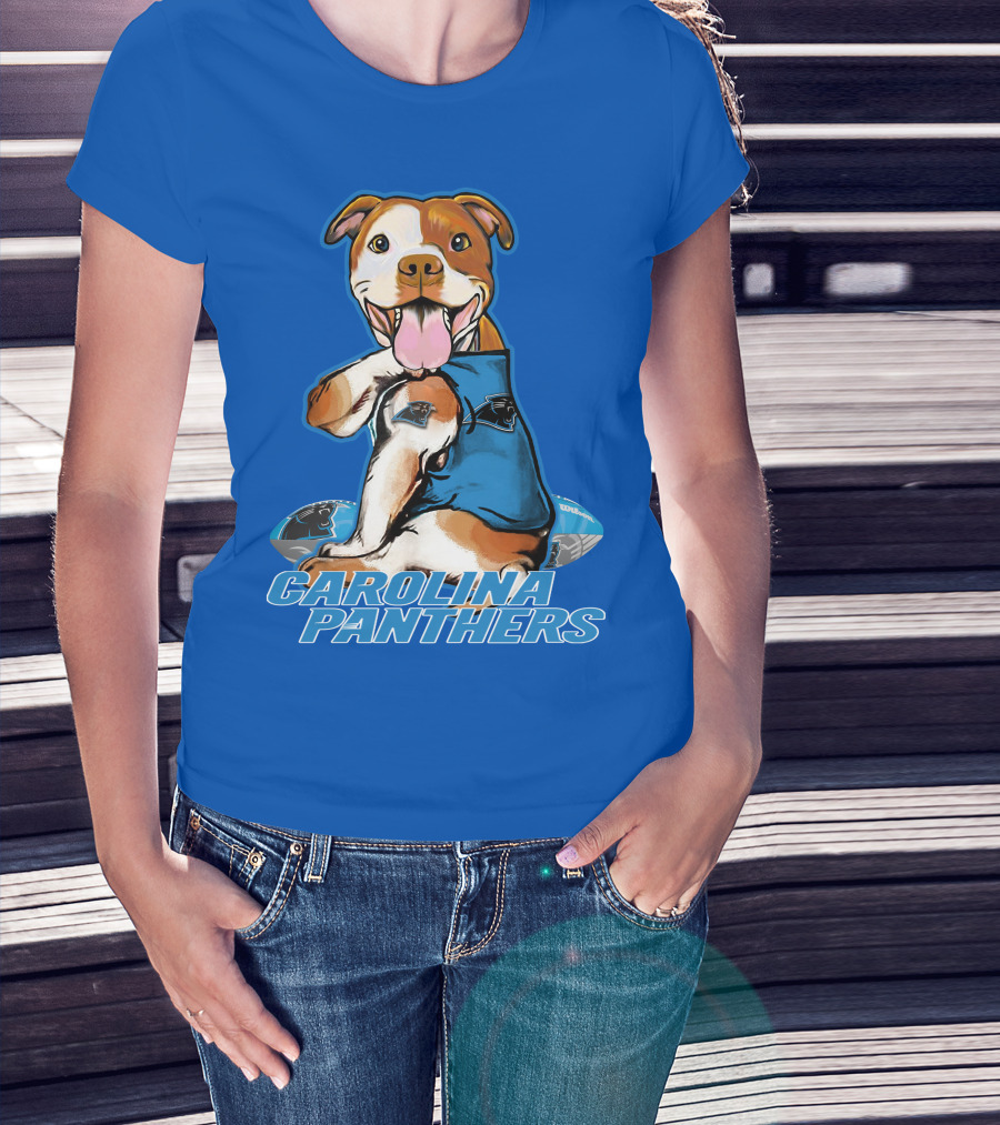 Carolina Panthers Pitbull Team Spirit With Football And Tattooed Jersey T-Shirt
