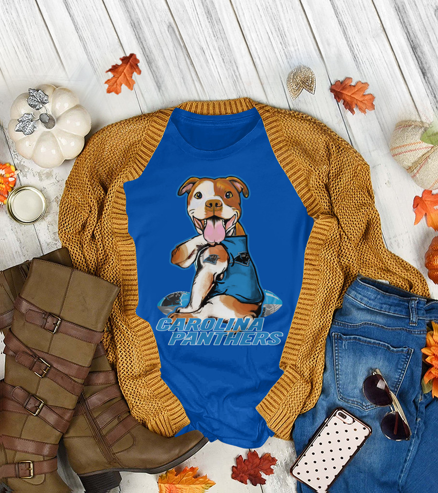 CAROLINA PANTHERS PITBULL TEAM SPIRIT WITH FOOTBALL AND TATTOOED JERSEY T-Shirt
