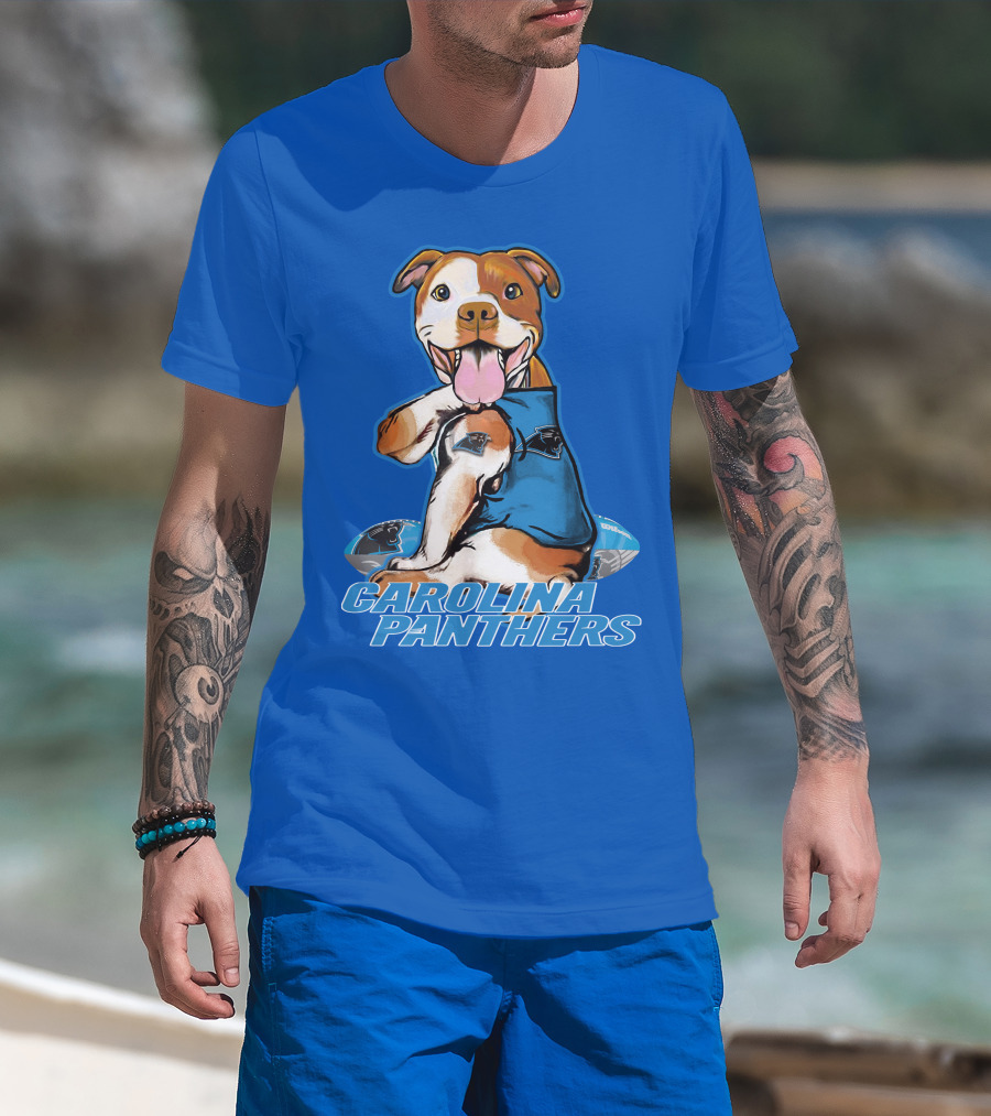 Carolina Panthers Pitbull Team Spirit With Football And Tattooed Jersey T-Shirt