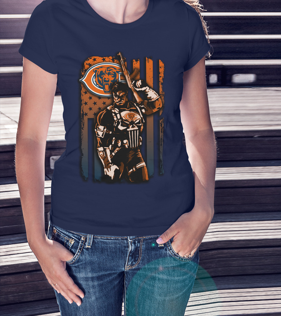 Chicago Bears Punisher Style Football T-Shirt