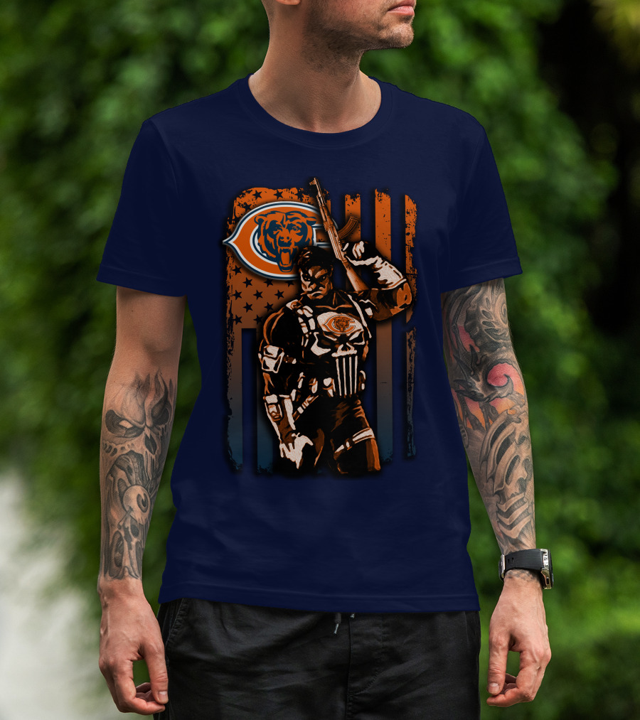 Chicago Bears Punisher Style Football T-Shirt