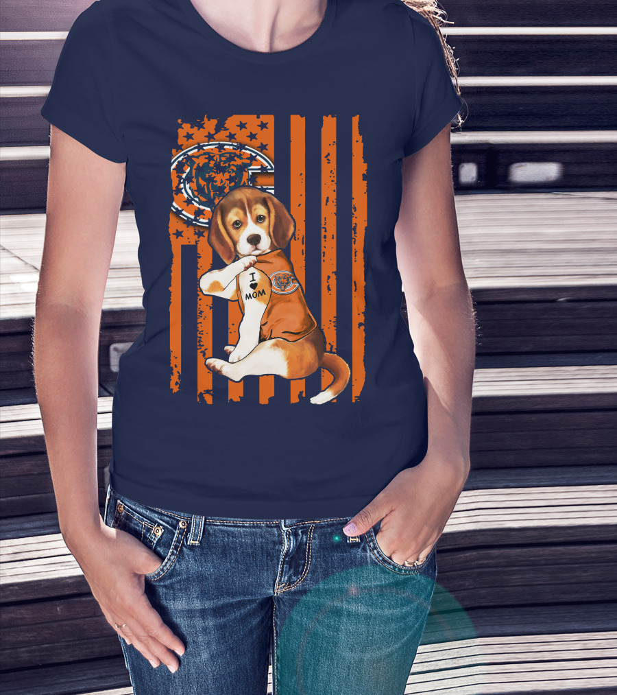 Beagle I Love Mom Chicago Bears Fan Flag T-Shirt