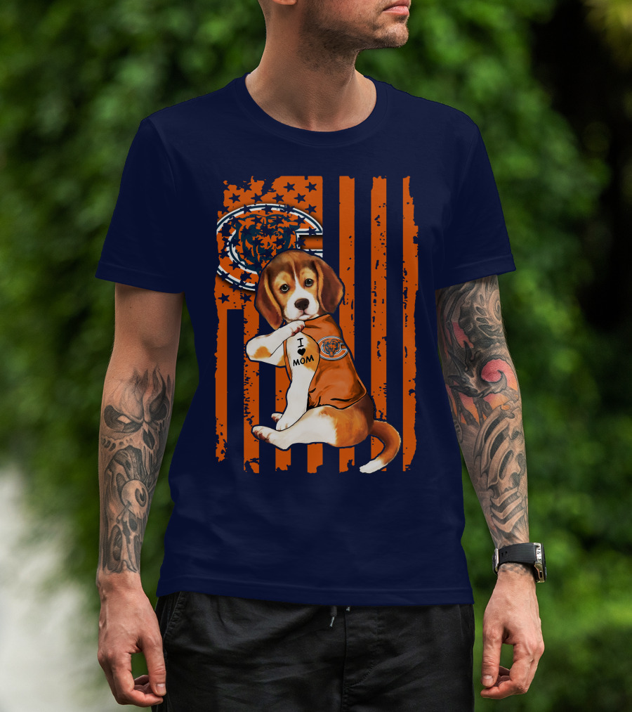 Beagle I Love Mom Chicago Bears Fan Flag T-Shirt