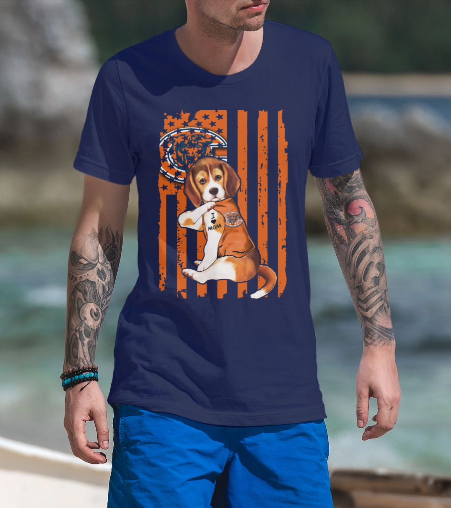 Beagle I Love Mom Chicago Bears Fan Flag T-Shirt