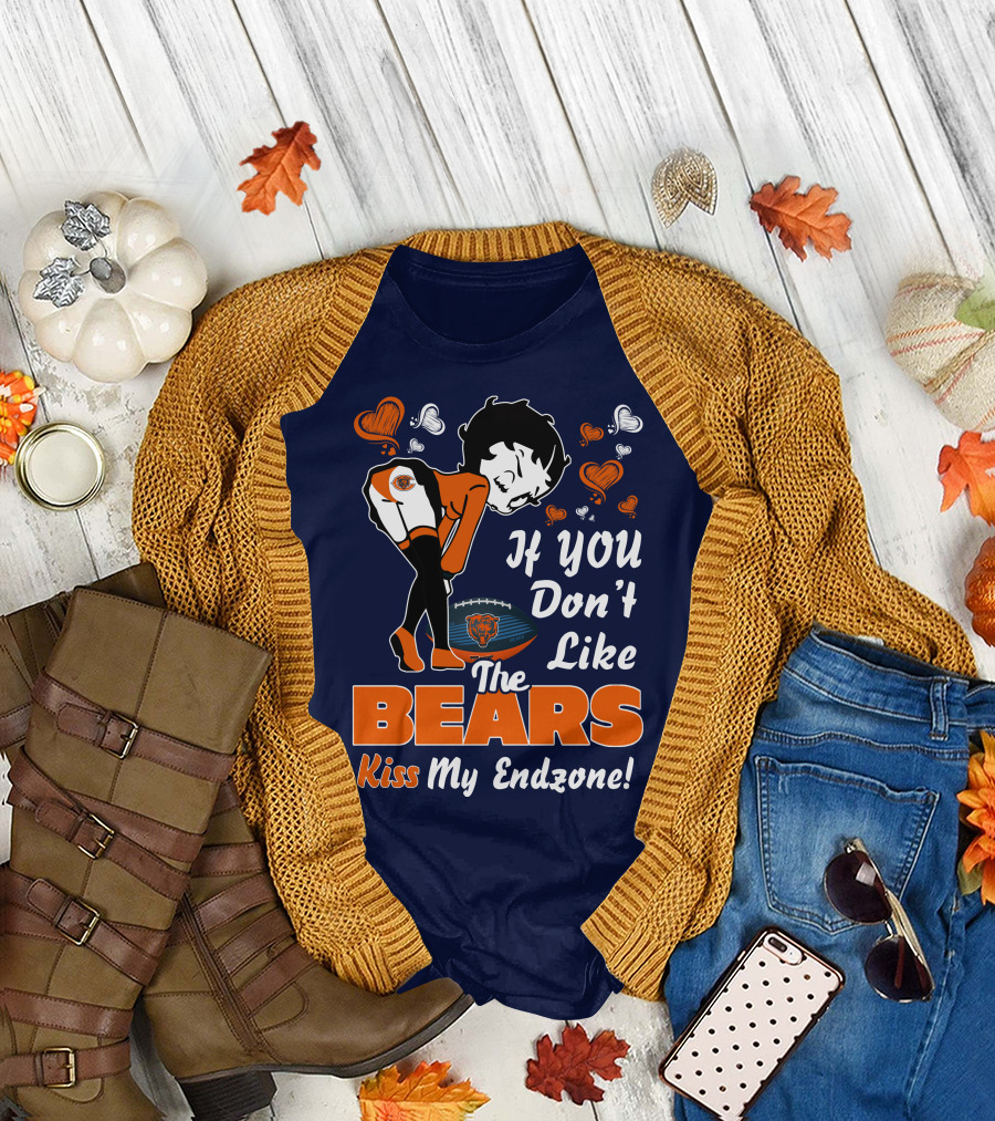 Betty Boop If You Don't Like The Chicago Bears Kiss My Endzone T-Shirt