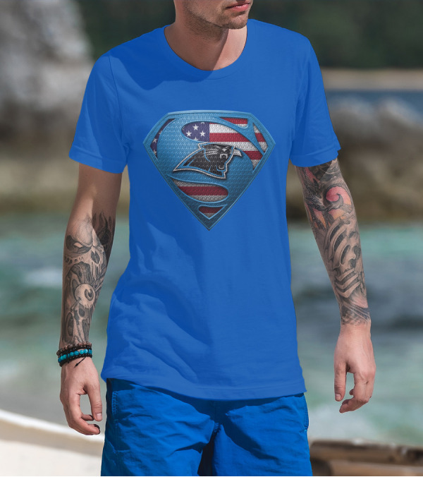 SPM Carolina Panthers American Flag Superman Emblem T-Shirt