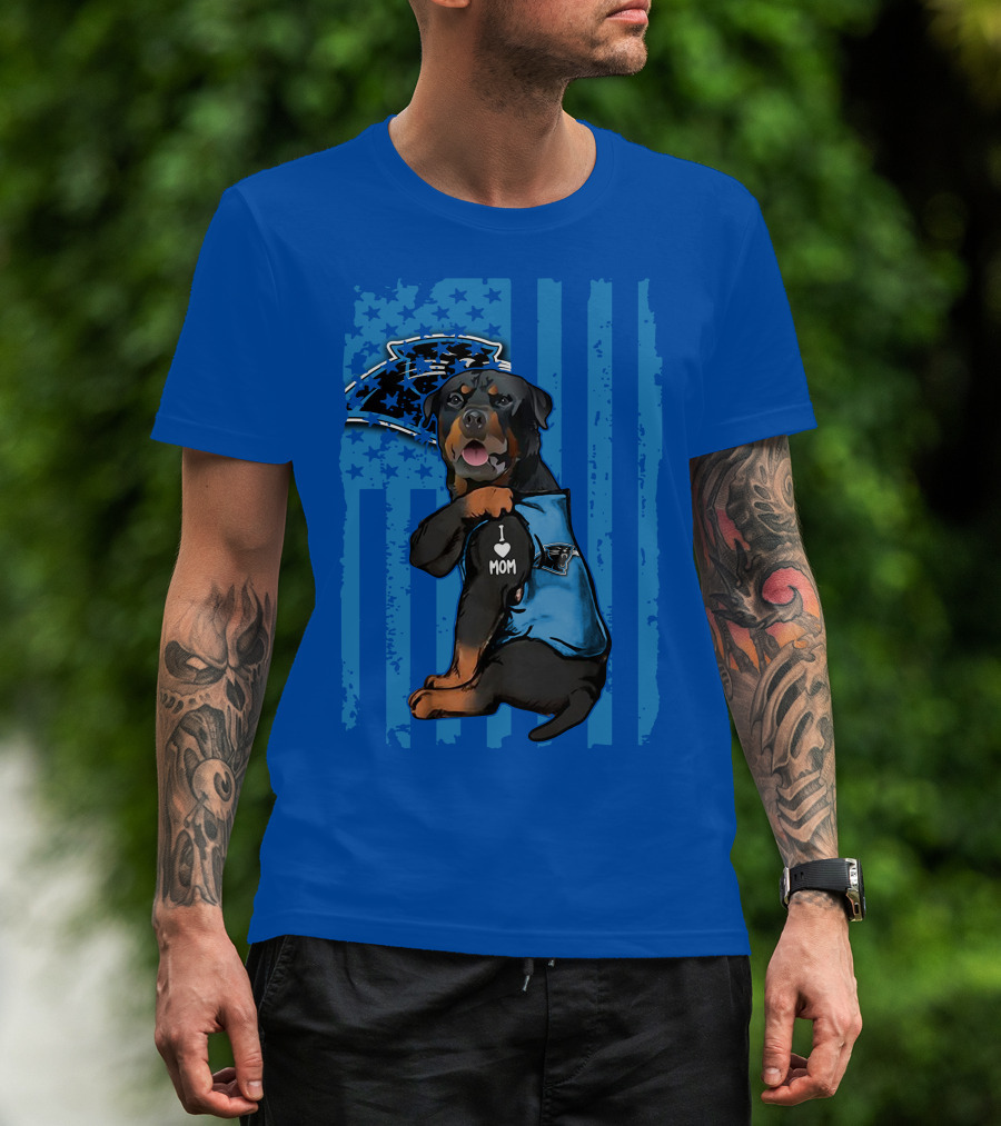 Rottweiler I Love Mom Carolina Panthers Fan Flag T-Shirt