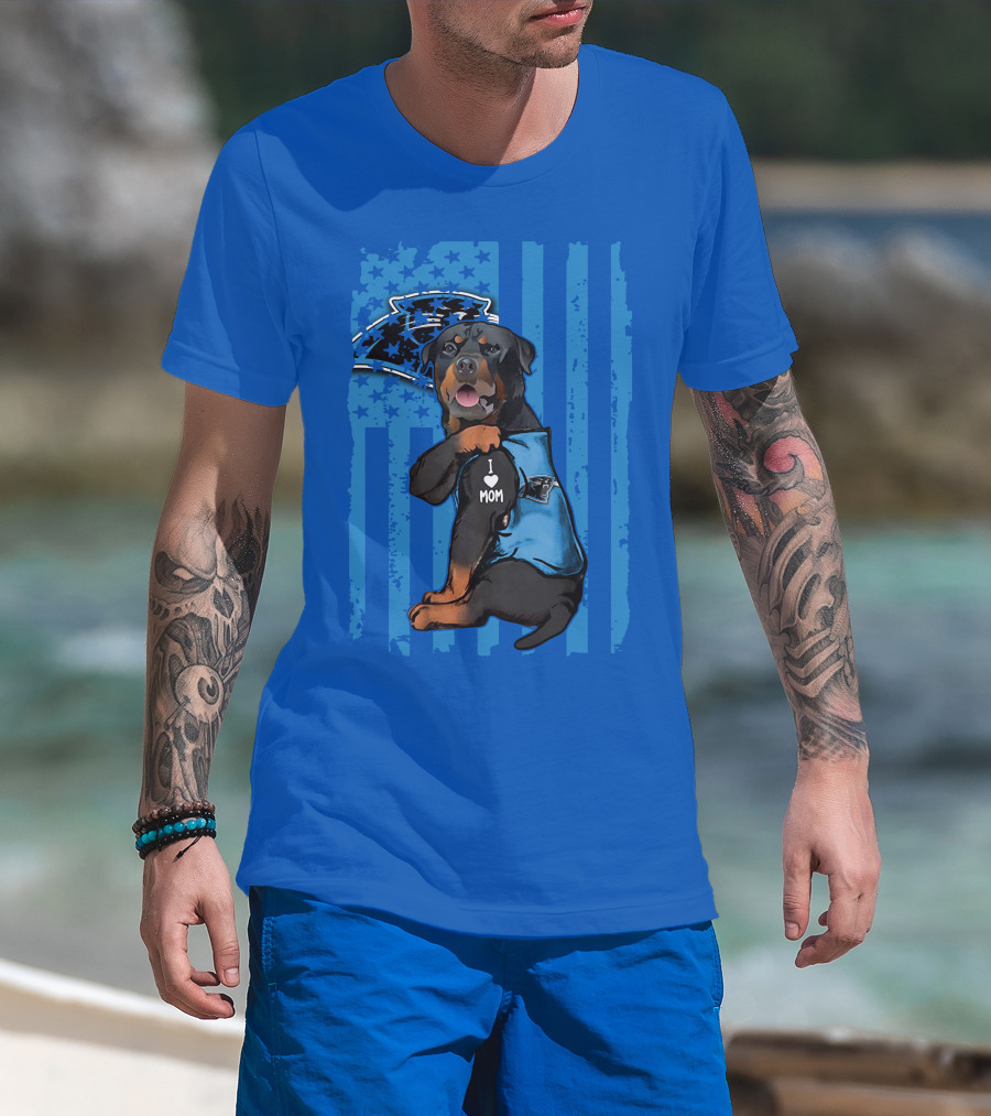 Rottweiler I Love Mom Carolina Panthers Fan Flag T-Shirt