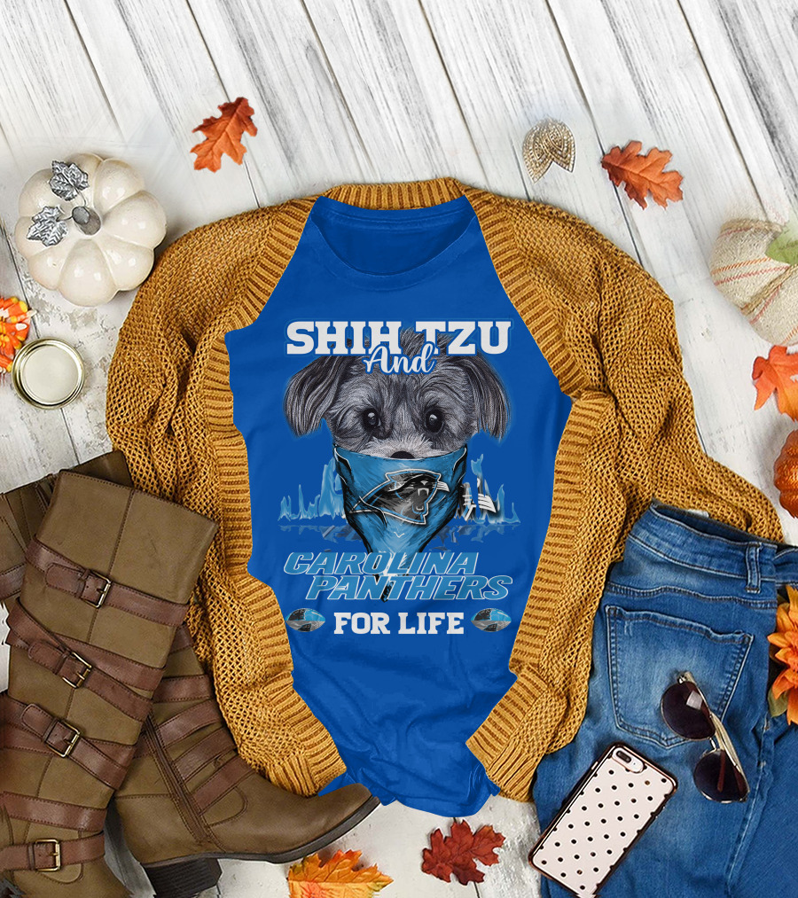Shih Tzu And Carolina Panthers For Life T-Shirt