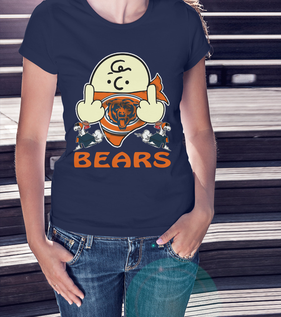 Chicago Bears Middle Finger Cartoon Logo With Orange Text And Vintage Sports Theme T-Shirt
