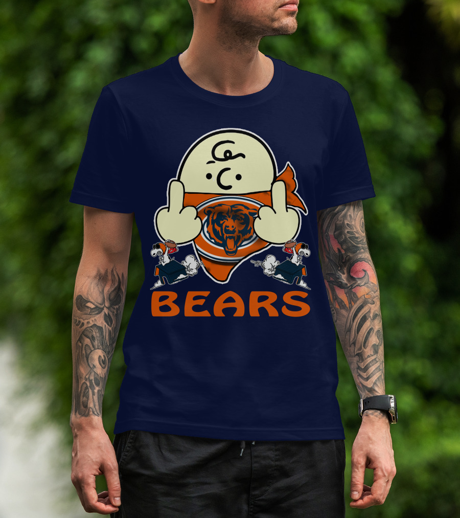 Chicago Bears Middle Finger Cartoon Logo With Orange Text And Vintage Sports Theme T-Shirt