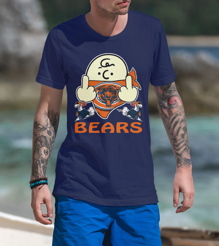 Chicago Bears Middle Finger Cartoon Logo With Orange Text And Vintage Sports Theme T-Shirt