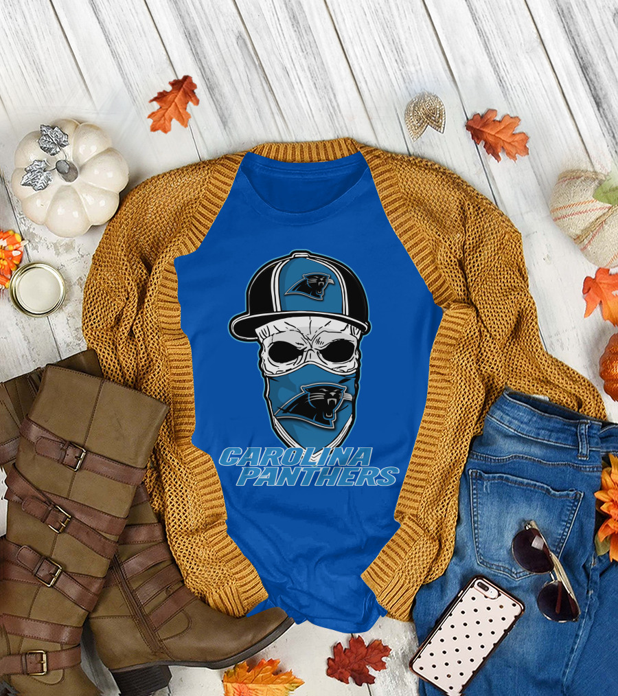CAROLINA PANTHERS Skull Hat T-Shirt