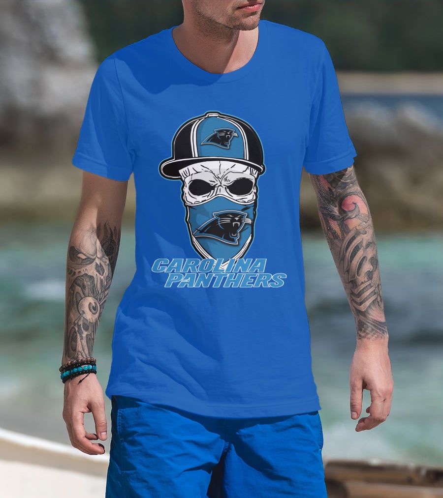 CAROLINA PANTHERS Skull Hat T-Shirt
