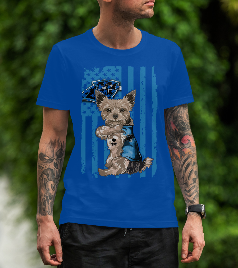 Yorkshire Terrier I Love Mom Carolina Panthers Fan Flag T-Shirt
