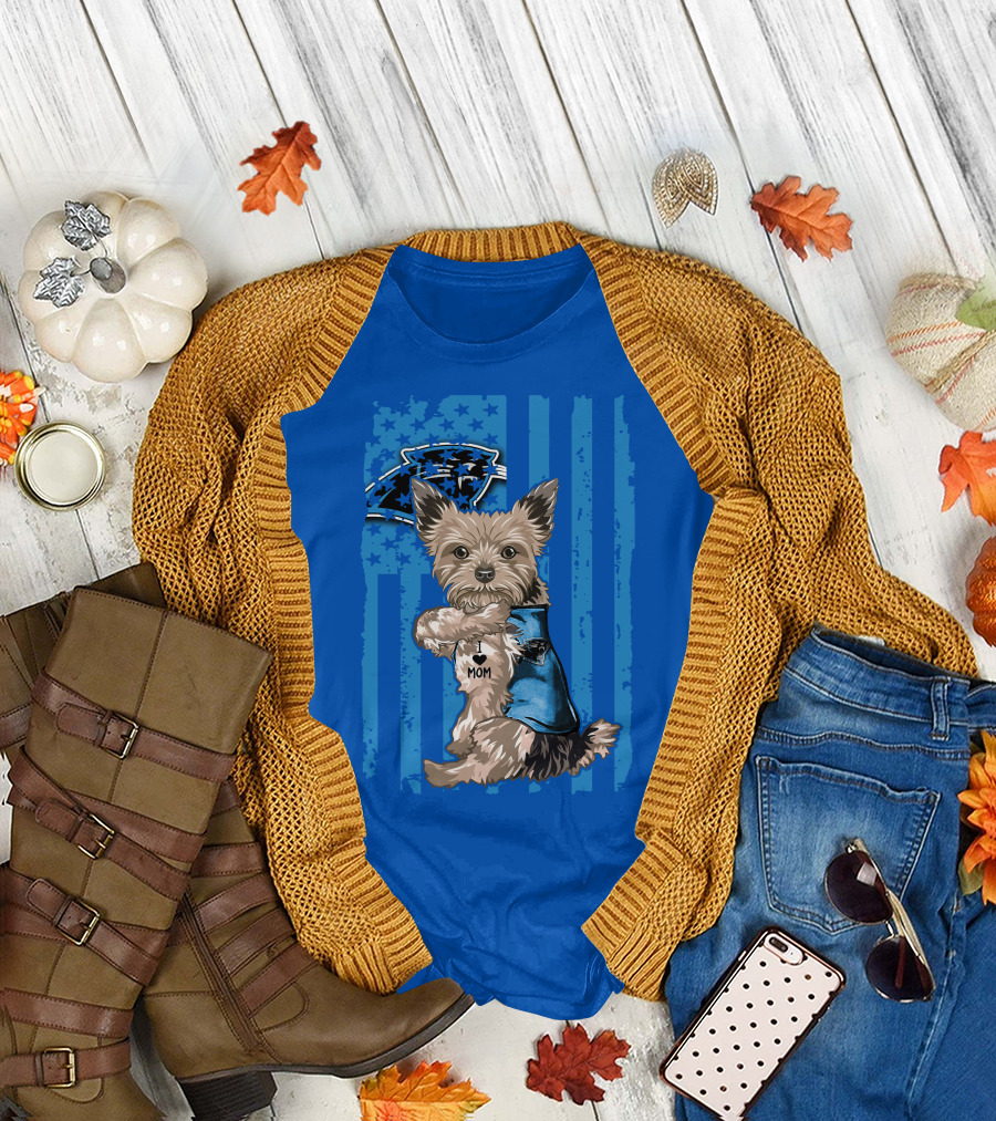 Yorkshire Terrier I Love Mom Carolina Panthers Fan Flag T-Shirt
