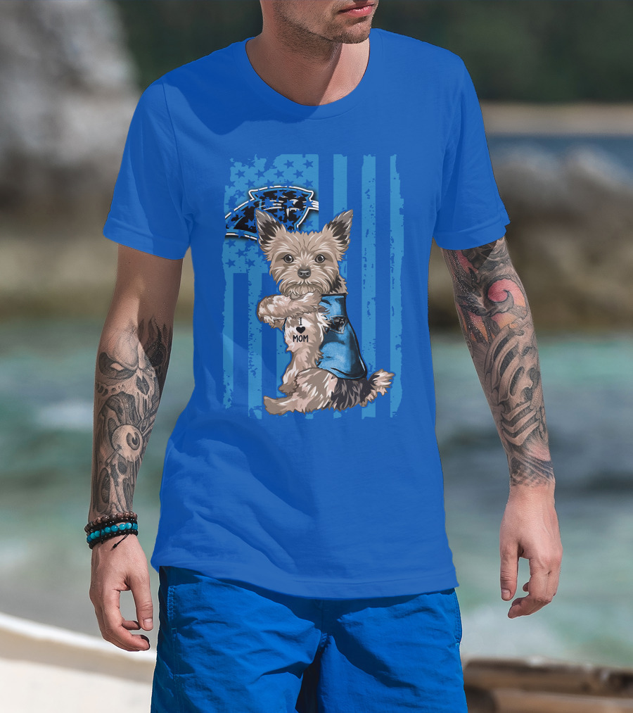 Yorkshire Terrier I Love Mom Carolina Panthers Fan Flag T-Shirt