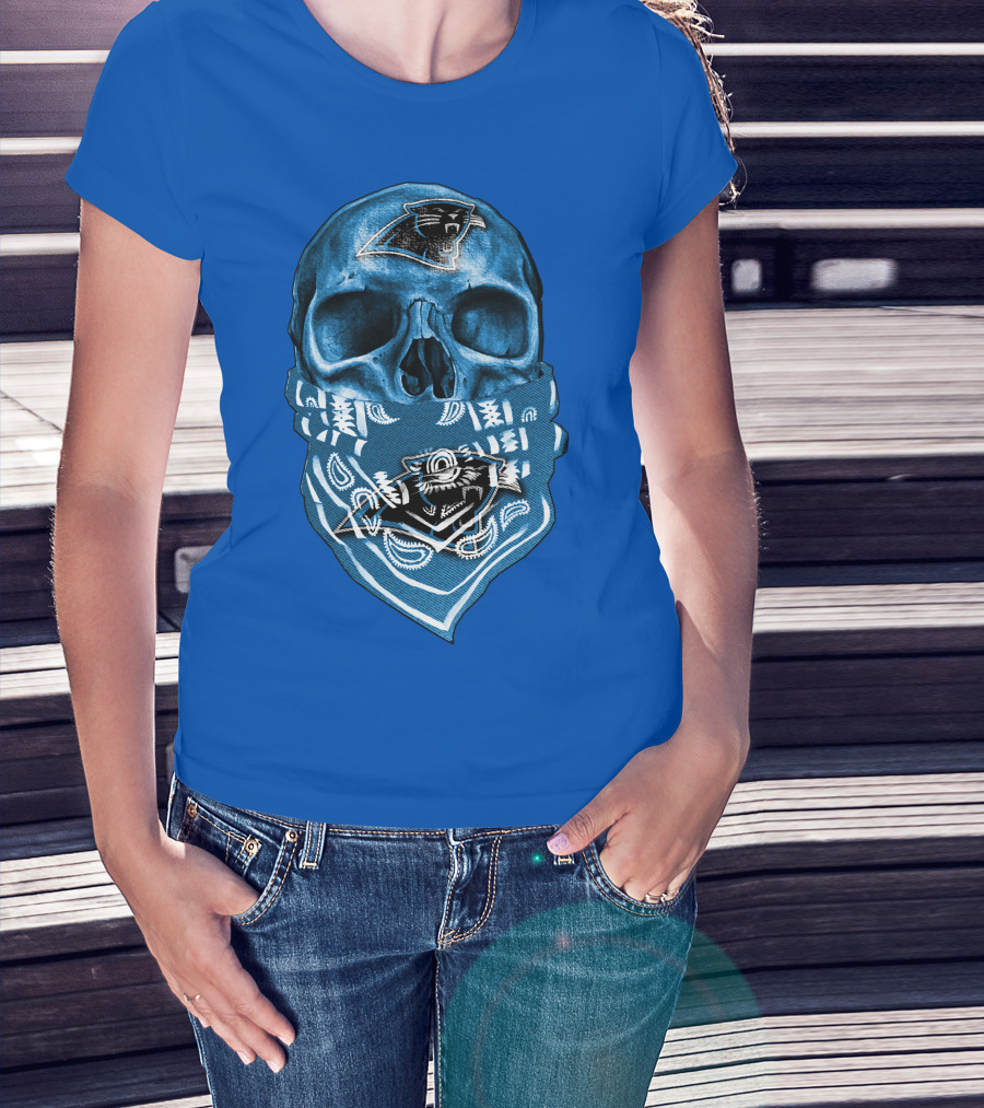 Carolina Panthers Skull Bandana Blue T-Shirt