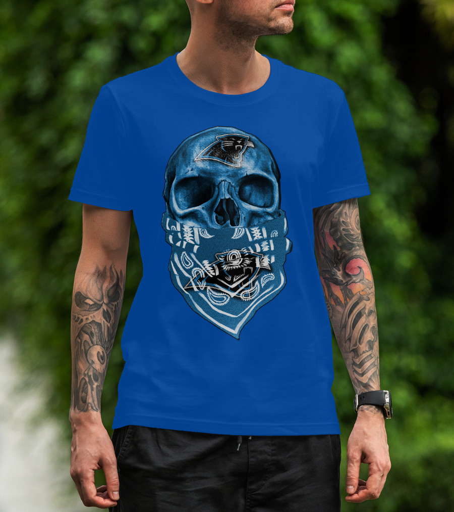 Carolina Panthers Skull Bandana Blue T-Shirt