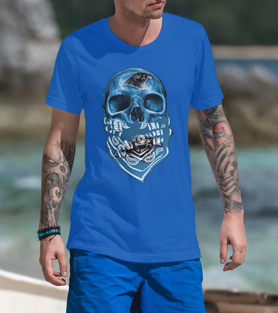 Carolina Panthers Skull Bandana Blue T-Shirt